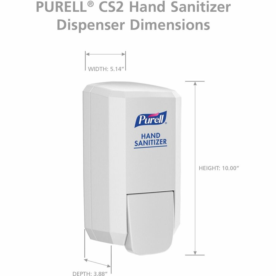 PURELL® CS2 Manual Hand Sanitizer Dispenser - Manual - 1.06 quart Capacity - Compact, Lockable, Tamper Resistant, Durable, Sanitary-sealed, Wall Mountable - White - 6 / Carton
