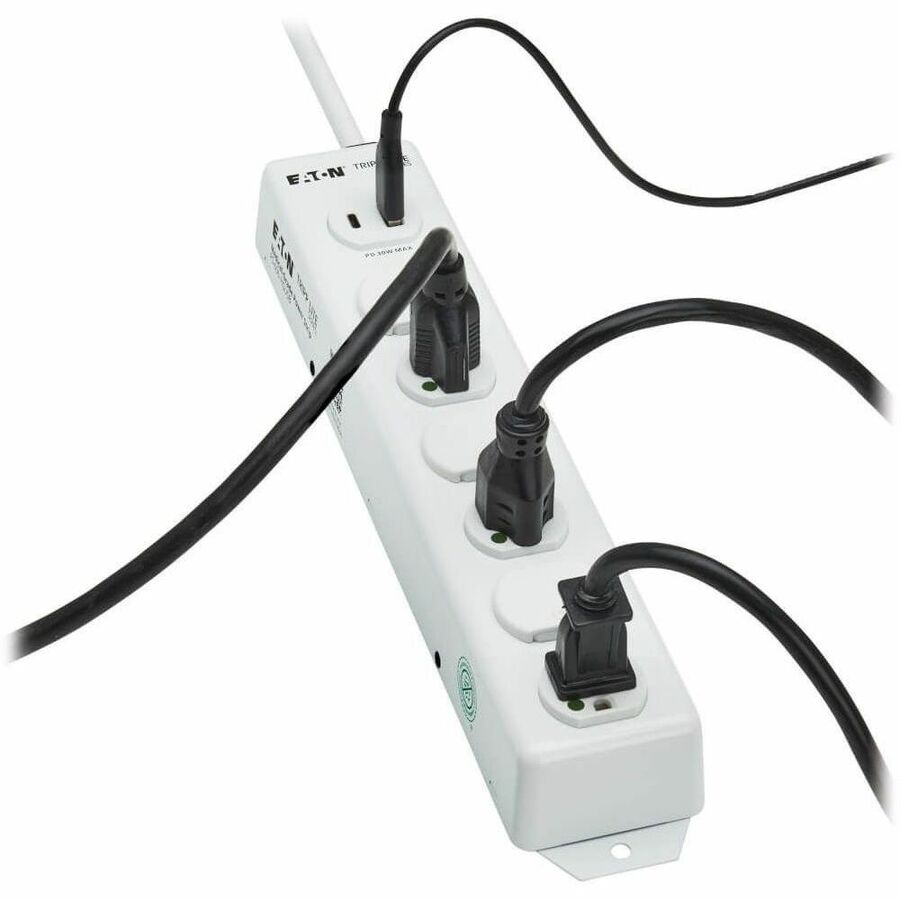 Eaton Tripp Lite Series Safe-IT UL 1363 Medical-Grade Power Strip, 6 Hospital-Grade Outlets, USB Charging, Safety Covers, Antimicrobial, 6 ft. Cord