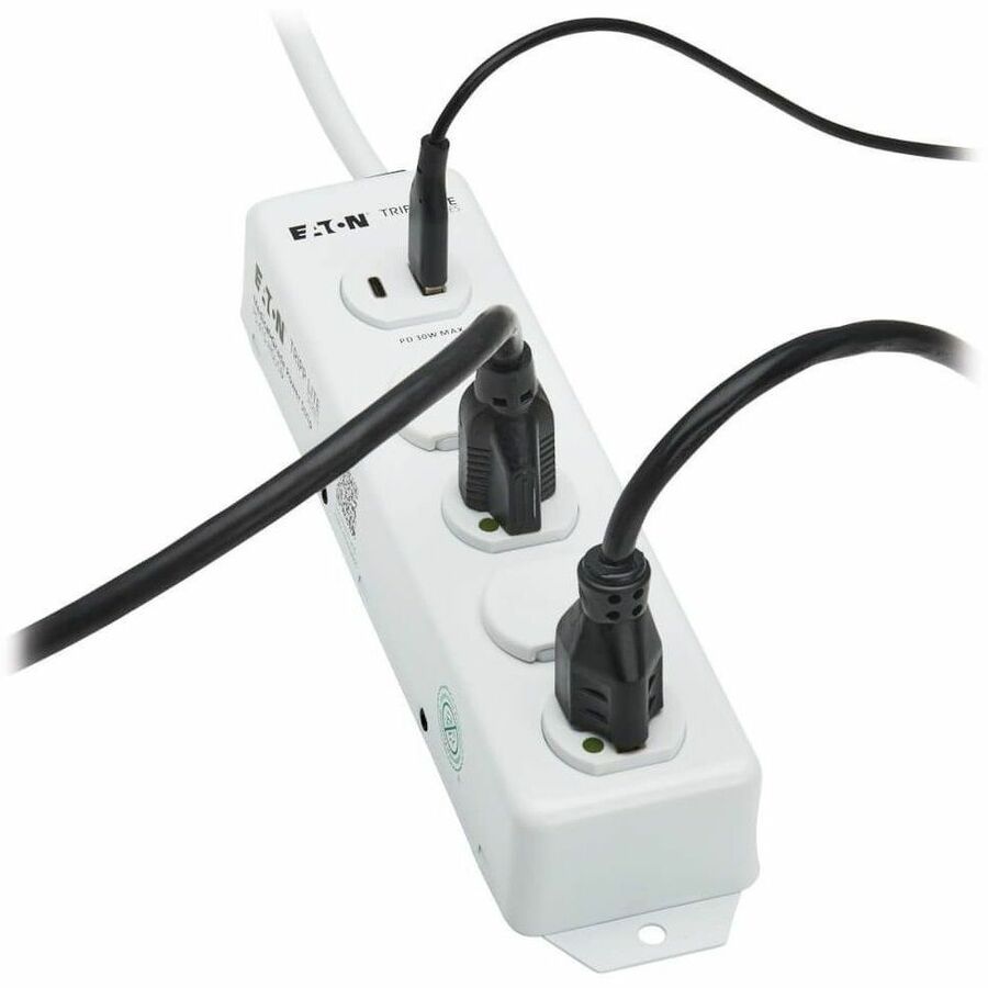 Eaton Tripp Lite Series Safe-IT UL 1363 Medical-Grade Power Strip, 4 Hospital-Grade Outlets, USB Charging, Safety Covers, Antimicrobial, 15 ft. Cord