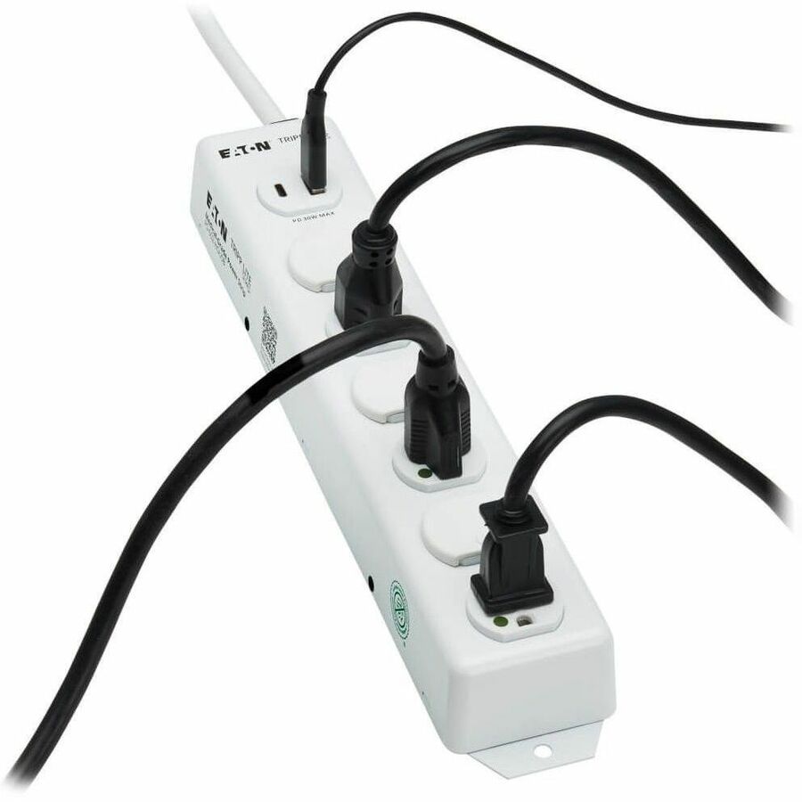 Eaton Tripp Lite Series Safe-IT UL 1363 Medical-Grade Power Strip, 6 Hospital-Grade Outlets, USB Charging, Safety Covers, Antimicrobial, 2 ft. Cord