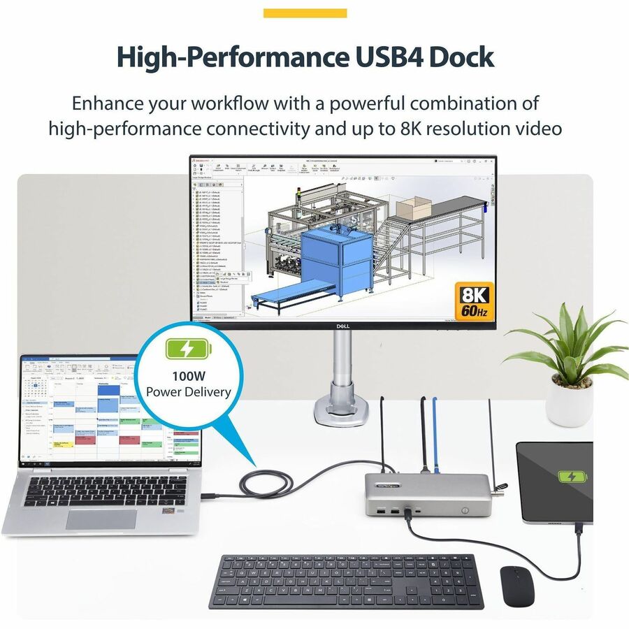 StarTech Dual-Monitor USB4 Docking Station, Dual 4K 120Hz or Single 8K 60Hz HDMI, 100W Laptop Charging, 2.5GbE, Driverless USB-C Dock