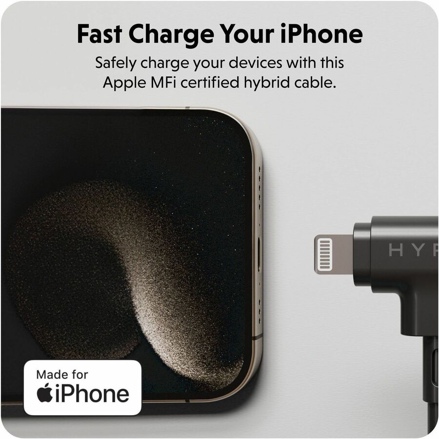 Hyper HyperJuice USB-C and Lightning Hybrid Silicone Cable (1.5m/5ft) - Black