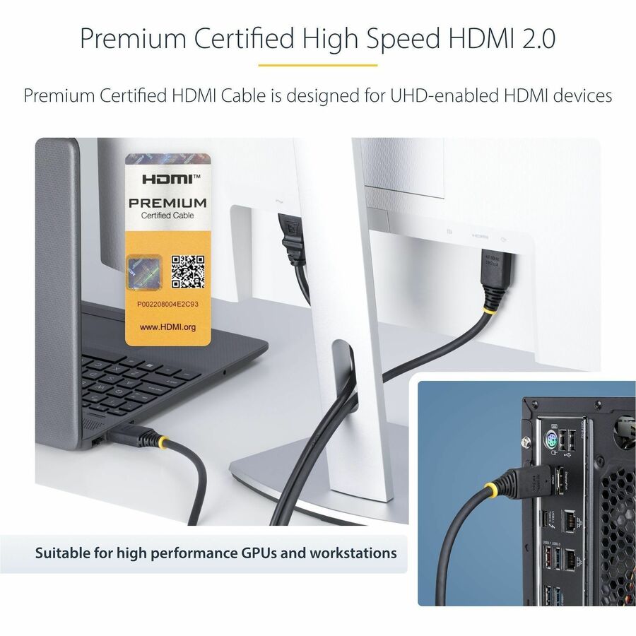 StarTech 10ft (3m) Premium Certified High Speed HDMI Cable, 4K 60Hz/1440p 144Hz, 18Gbps, UHD HDMI 2.0 Cord, TPE Jacket