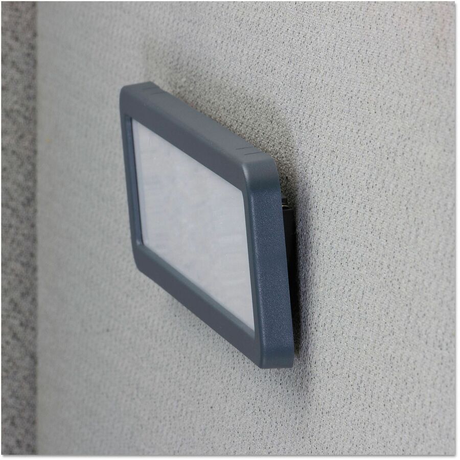 Universal Name Plate - 9" Width x 2.5" Height - Cubicle-mountable, Metal-mountable, Wall Mountable, Surface-mountable - Rounded Corner, Durable - Office - Plastic - Charcoal - 1 Each