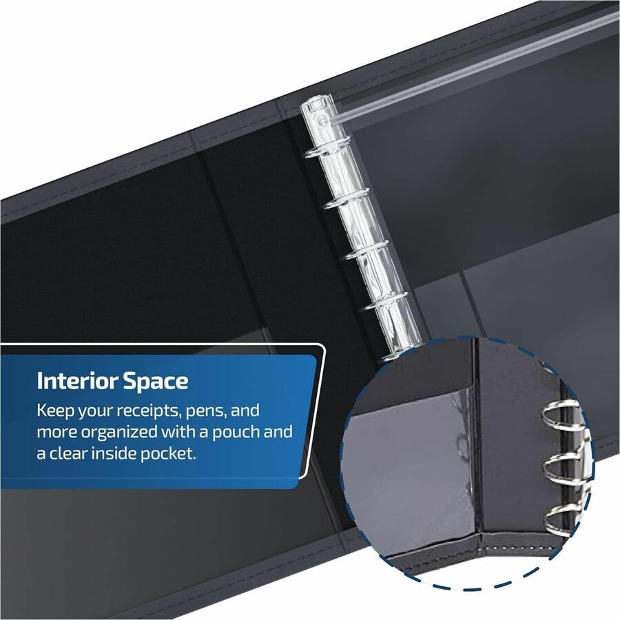 Davis Group Premium 3-Up Business Checkbook Binder - 200 Sheet Capacity - 7 Ring(s) - Pocket(s): Internal - Vinyl - Black - Pocket - 1 Each