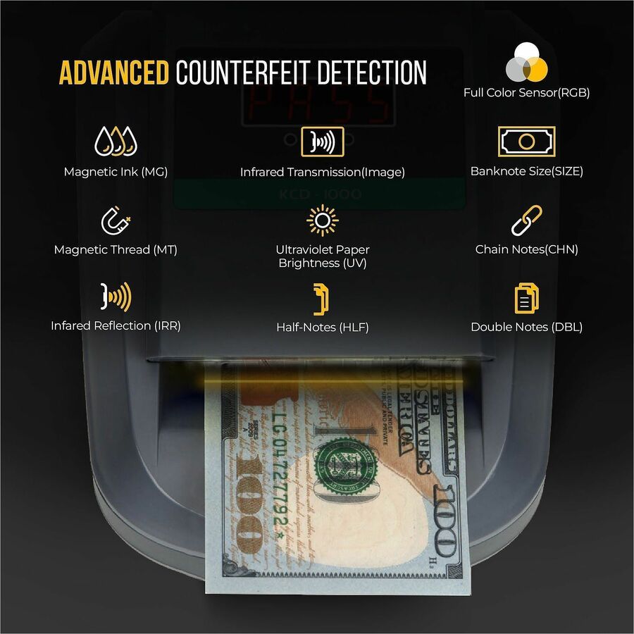 Cassida KCD-1000 Counterfeit Money Detector - Ultraviolet, Magnetic Ink, Infrared, Watermark - 0.5 Second - Gray - 1 / Each