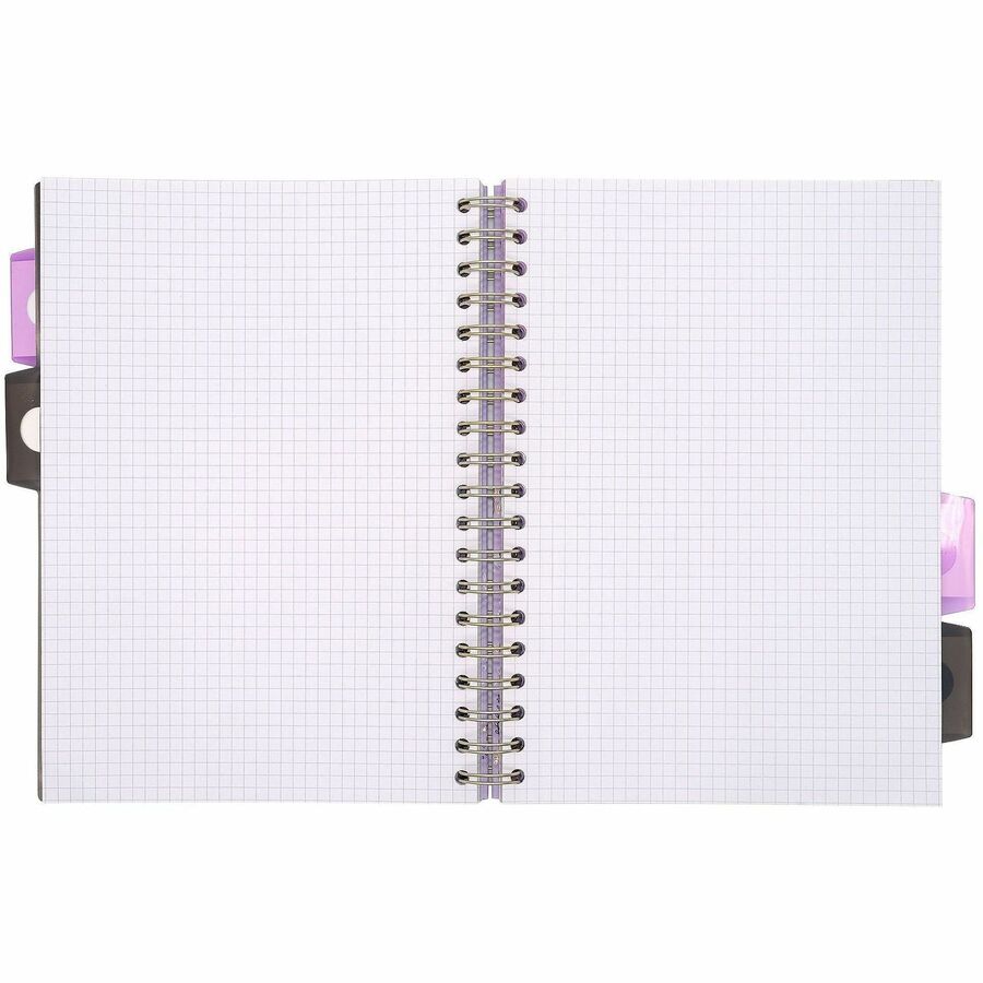 Pukka Pads Rochelle & Jess Notebook - 5 Subject(s) - 100 Sheets - Quad Ruled Front Ruling - Ruled Margin - 80 g/m² Grammage - 7 1/2" x 10" Sheet Size - Black, Lilac, Gold Cover - Graph Layout, Note Section, Repositionable Divider - 3 / Pack