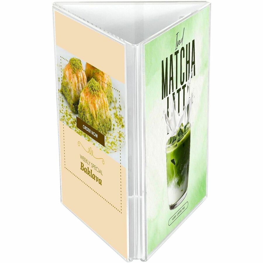 Image of Deflecto 3-Sided Sign/Menu Holder - Support 4" x 6" Media - Plastic, Polystyrene - Clear - 1 Each