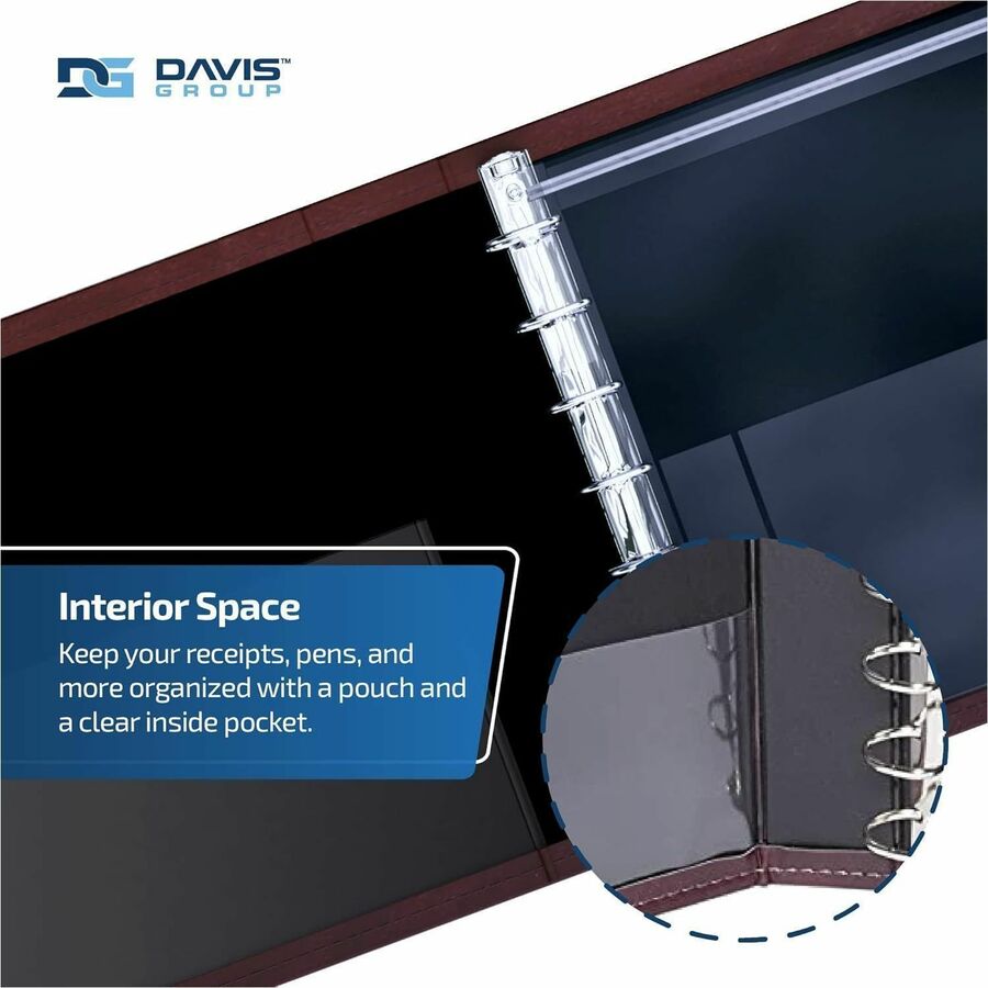 Davis Group Premium 3-Up Business Checkbook Binder - 200 Sheet Capacity - 7 Ring(s) - Pocket(s): Internal - Vinyl - Burgundy - Pocket - 1 Each