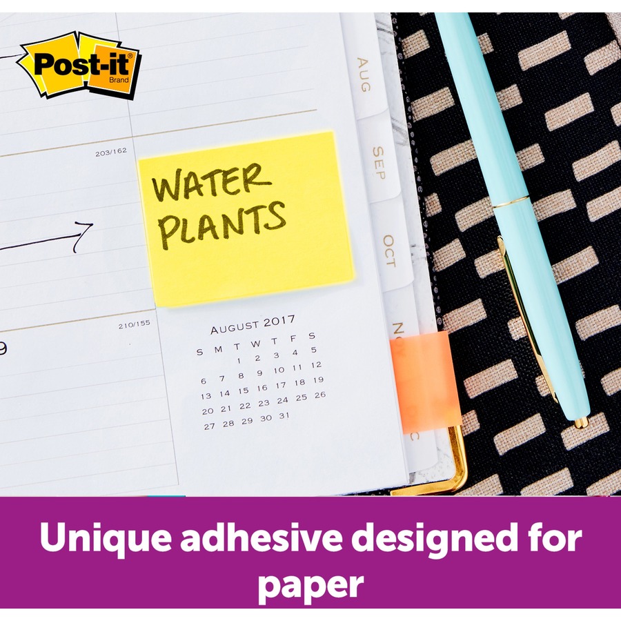 Post-it® Greener Notes - 1200 - 1 1/2" x 2" - Rectangle - 100 Sheets per Pad - Unruled - Yellow - Paper - Self-adhesive, Repositionable - 12 / Pack - Recycled