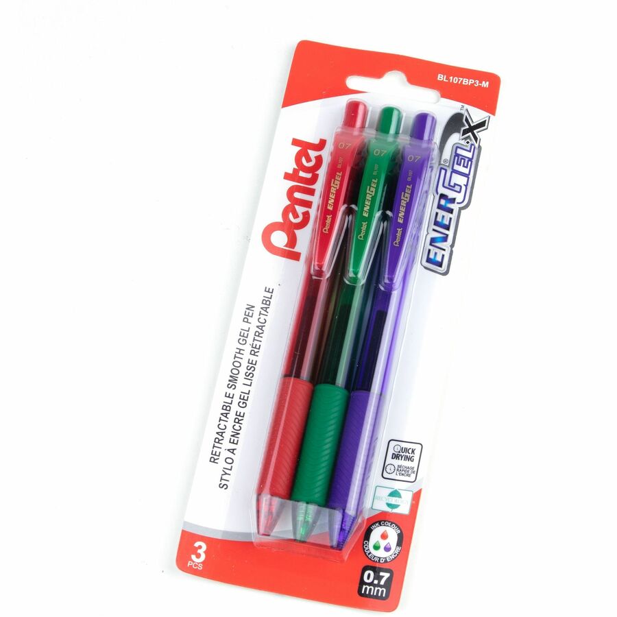 Pentel EnerGel-X Retractable Gel Roller, (0.7mm) Metal Tip, Blister, 3PC Pack Assorted