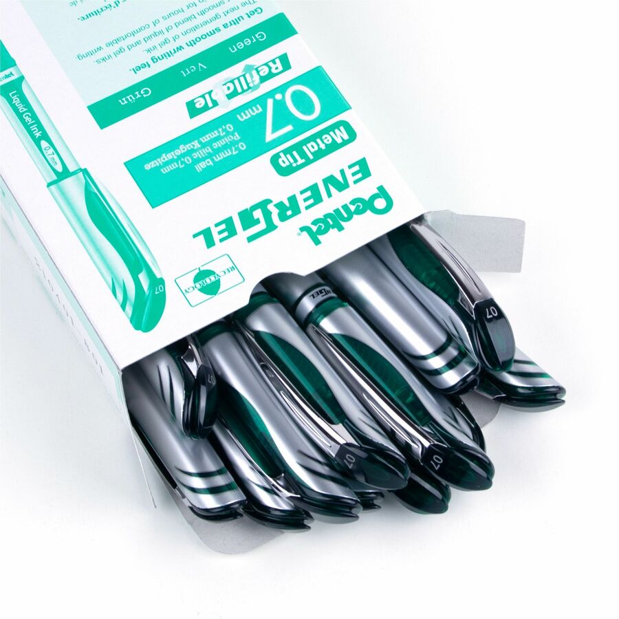 Pentel EnerGel Liquid Gel Pen, (0.7mm) Metal Tip, Capped, Green Ink