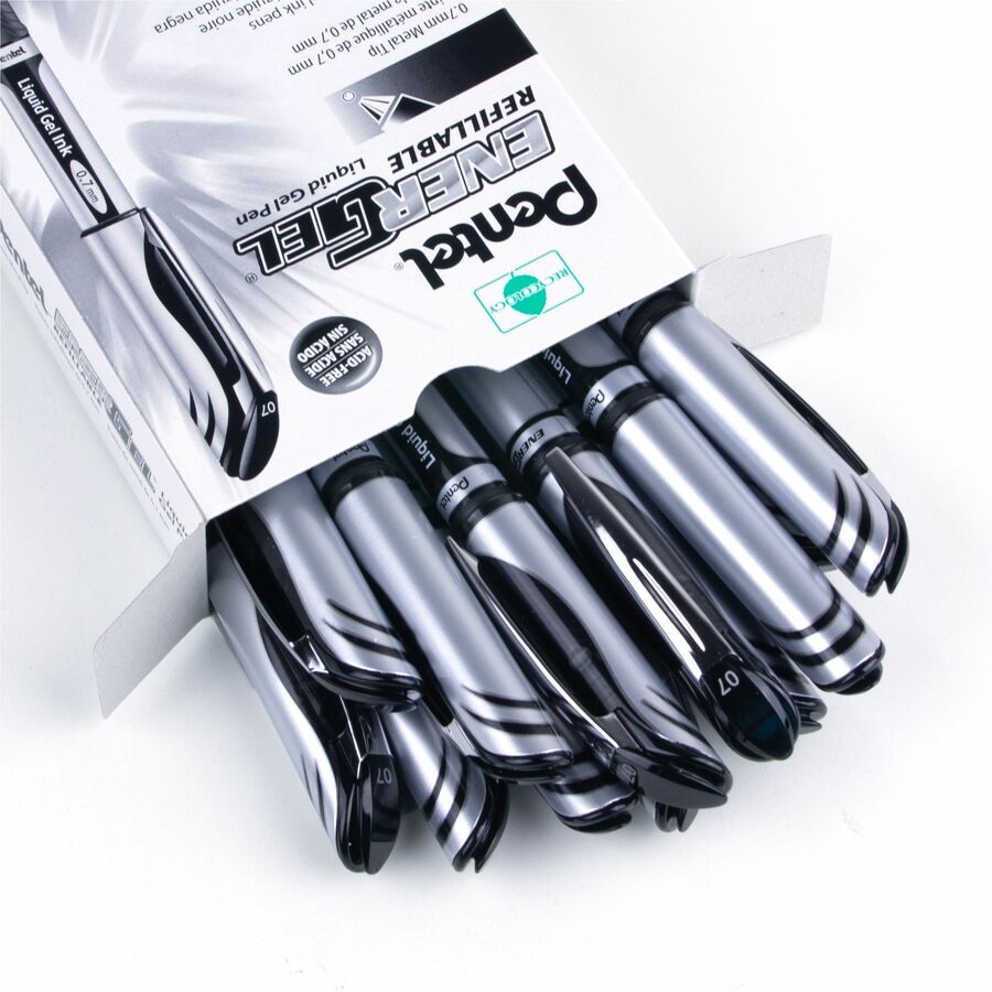 Pentel EnerGel Liquid Gel Pen, (0.7mm) Metal Tip, Capped, Black Ink