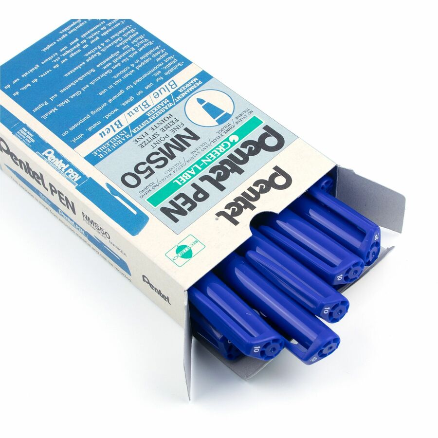 Pentel Green Label Permanent Marker (2.0mm), Bullet Tip, Blue Ink