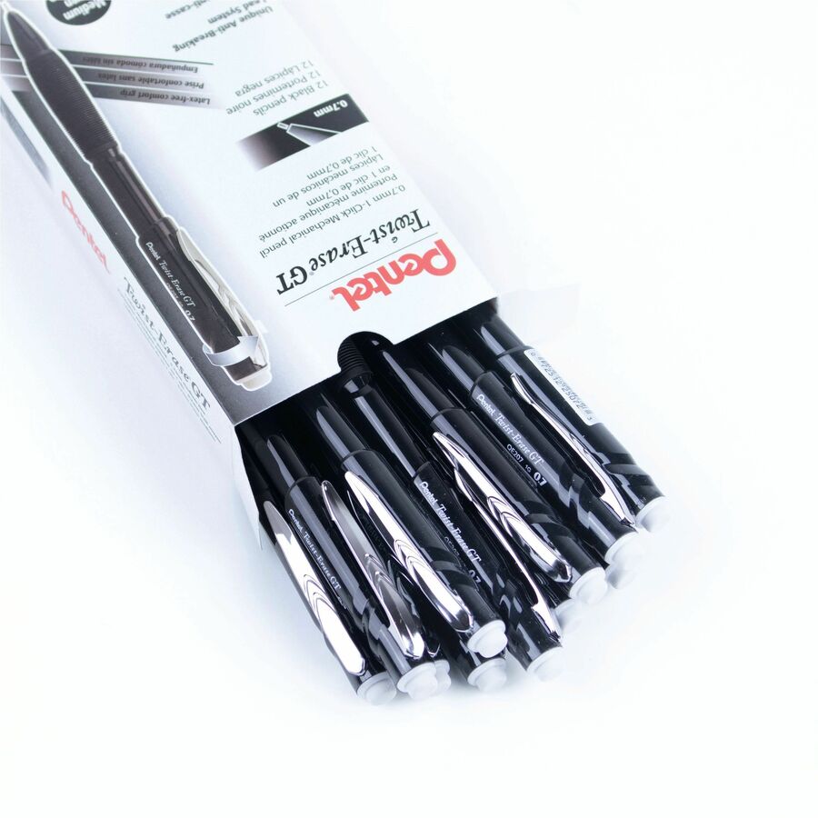 Pentel Twist-Erase GT (0.7mm) Retractable 1-Click Mechanical Pencil, Transparent Black Barrel