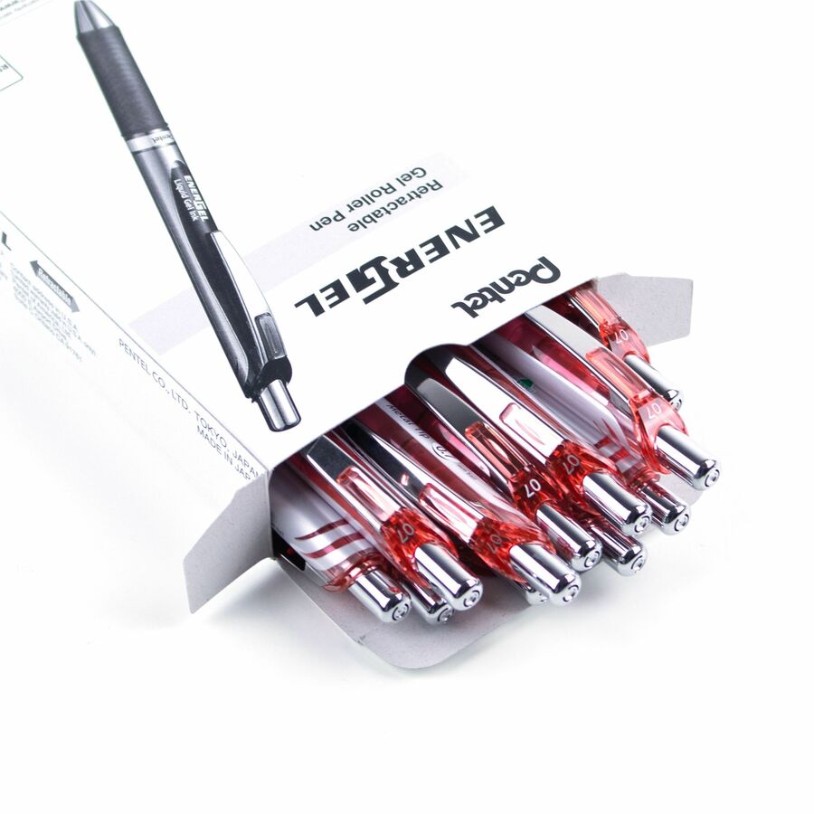 Pentel EnerGel Retractable Gel Roller, (0.7mm) Metal Tip, Coral Pink Ink