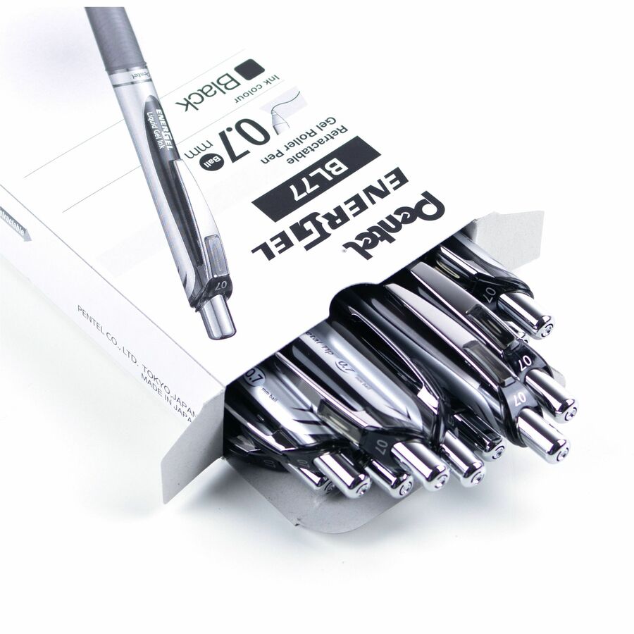 Pentel EnerGel Retractable Gel Roller, (0.7mm) Metal Tip, Black Ink