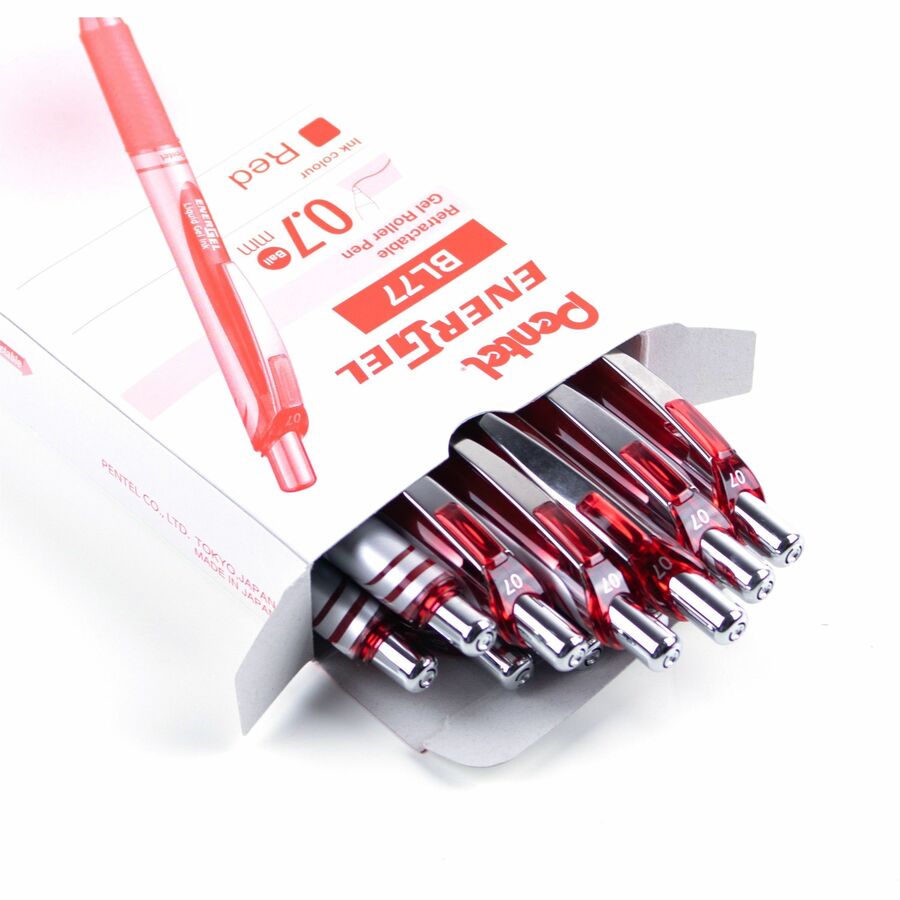 Pentel EnerGel Retractable Gel Roller, (0.7mm) Metal Tip, Red Ink
