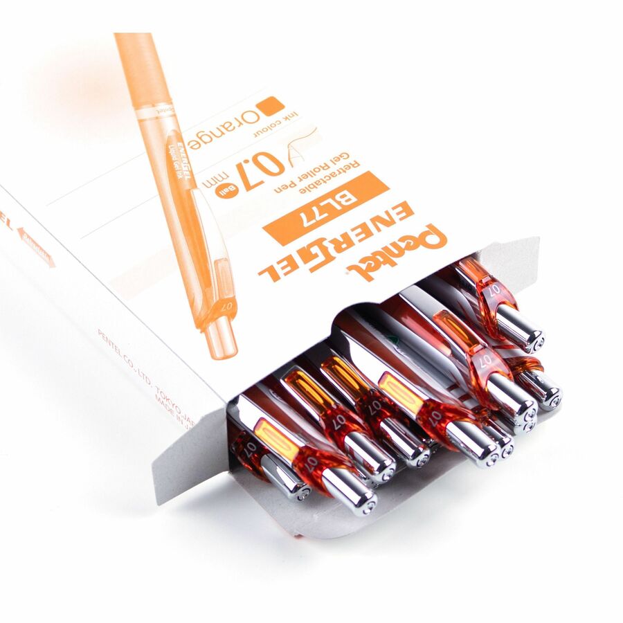 Pentel EnerGel Retractable Gel Roller, (0.7mm) Metal Tip, Orange Ink