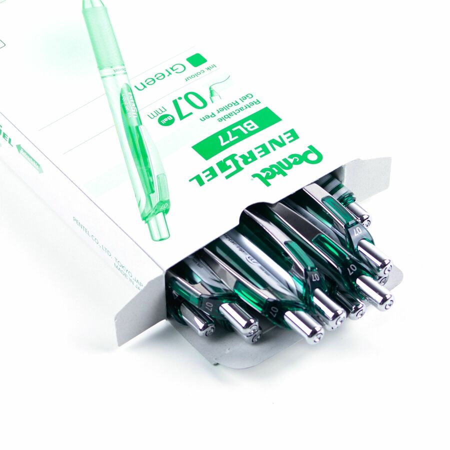 Pentel EnerGel Retractable Gel Roller, (0.7mm) Metal Tip, Green Ink