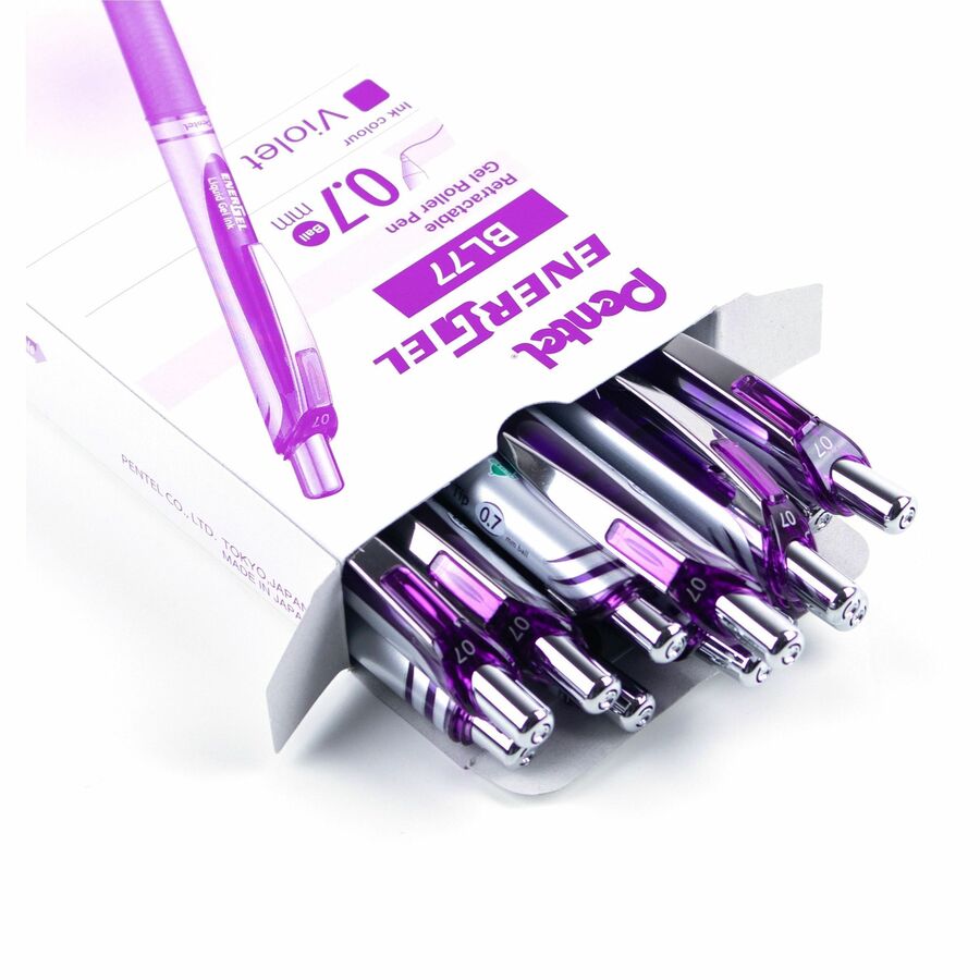 Pentel EnerGel Retractable Gel Roller, (0.7mm) Metal Tip, Violet Ink