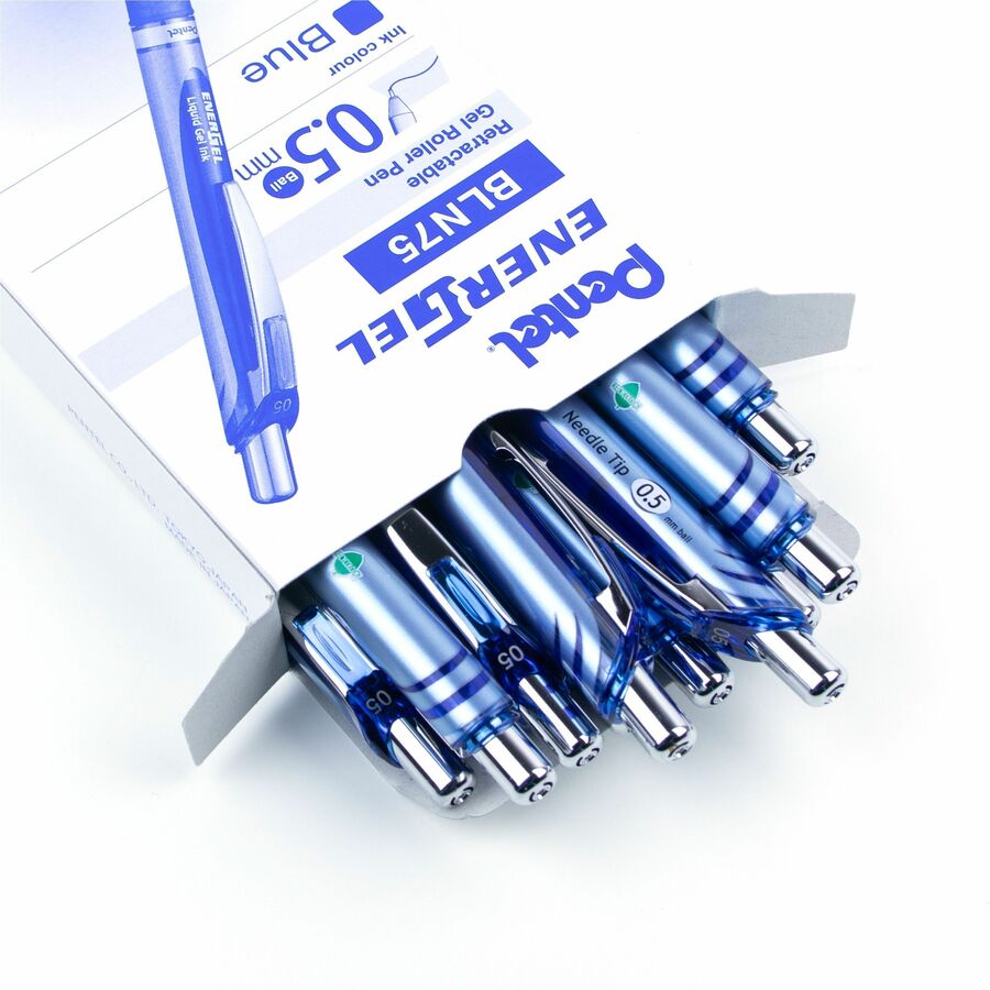 Pentel EnerGel Retractable Liquid Gel Pen, (0.5mm) Needle Tip, Blue Ink