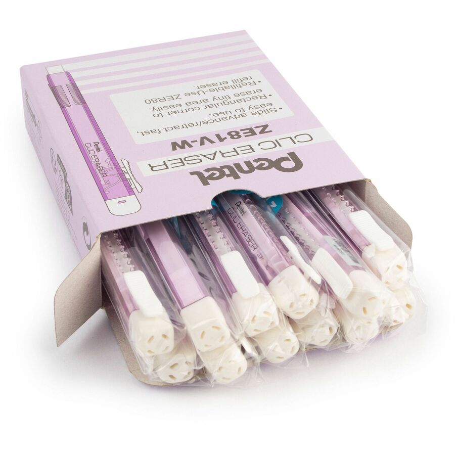 Pentel CLIC ERASER, Rectangular Retractable Eraser, Violet Transparent Barrel
