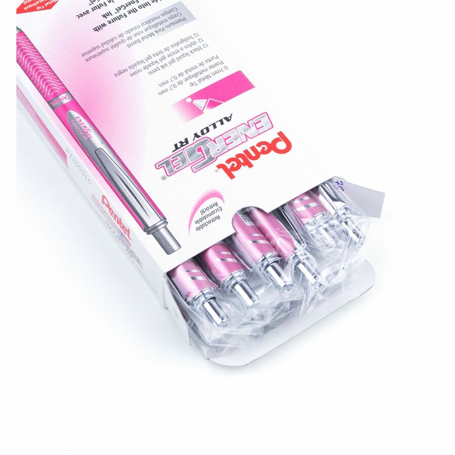 Pentel EnerGel Alloy Retractable Premium Liquid Gel Pen, (0.7mm) Metal Tip, Pink Barrel, Black Ink