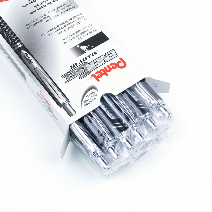 Pentel EnerGel Alloy Retractable Liquid Gel Pen, (0.7mm) Metal Tip, Black Barrel, Black Ink