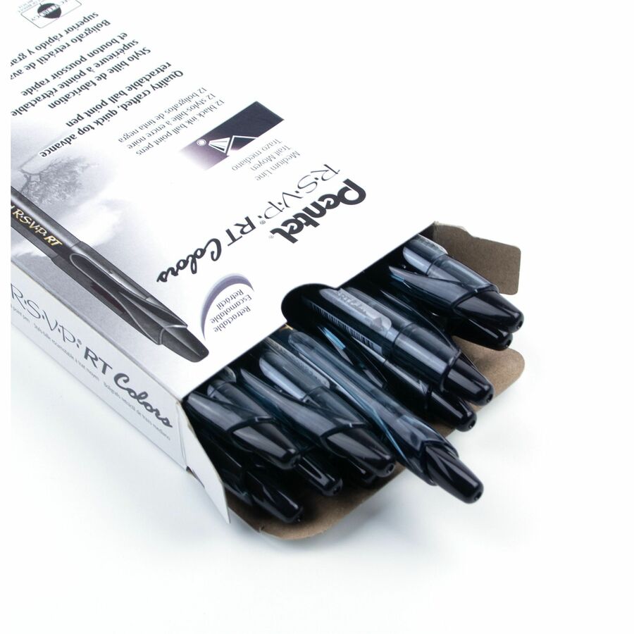 Pentel R.S.V.P. RT Colours Retractable Ballpoint Pen, (1.0mm), Black Barrel, Black Ink