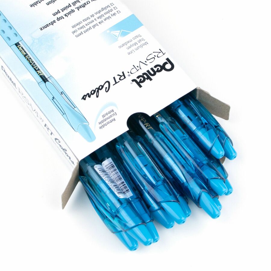 Pentel R.S.V.P. RT Colours Retractable Ballpoint Pen, (1.0mm), Sky Blue Barrel, Sky Blue Ink