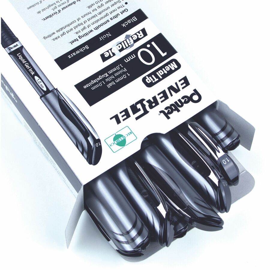Pentel EnerGel Retractable Gel Roller, (1.0mm) Metal Tip, Black Ink