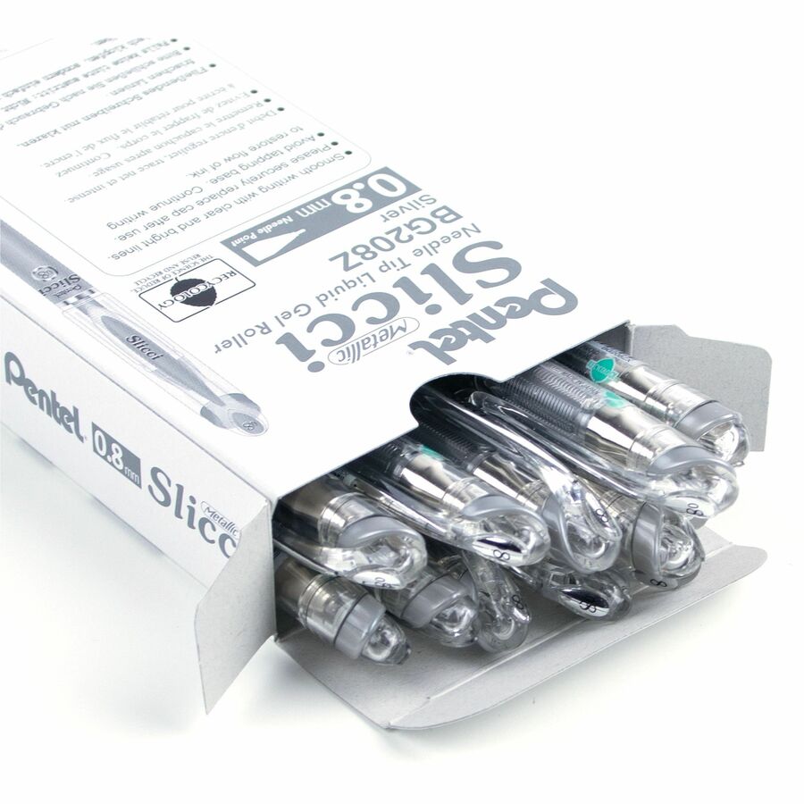 Pentel Arts Slicci Metallic (0.8mm) Needle Tip Med Gel Pen Silver Metallic Ink