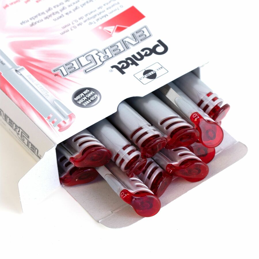 Pentel EnerGel Liquid Gel Pen, (0.7mm) Metal Tip, Capped, Red Ink