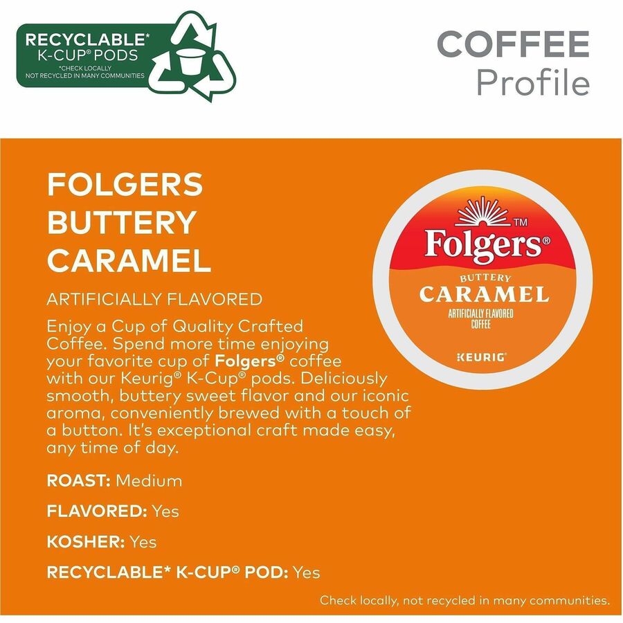 Folgers® K-Cup Buttery Caramel Coffee - Compatible with Keurig K-Cup Brewer - Medium - 24 K-Cup - K-Cup - Buttery Caramel, Caramel, Arabica - 4 / Carton