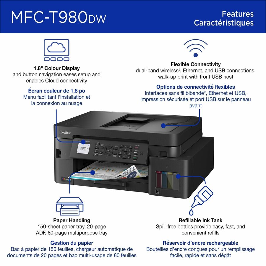 Brother MFC-T980DW Wired & Wireless INKvestment Tank Inkjet Multifunction Printer - Color