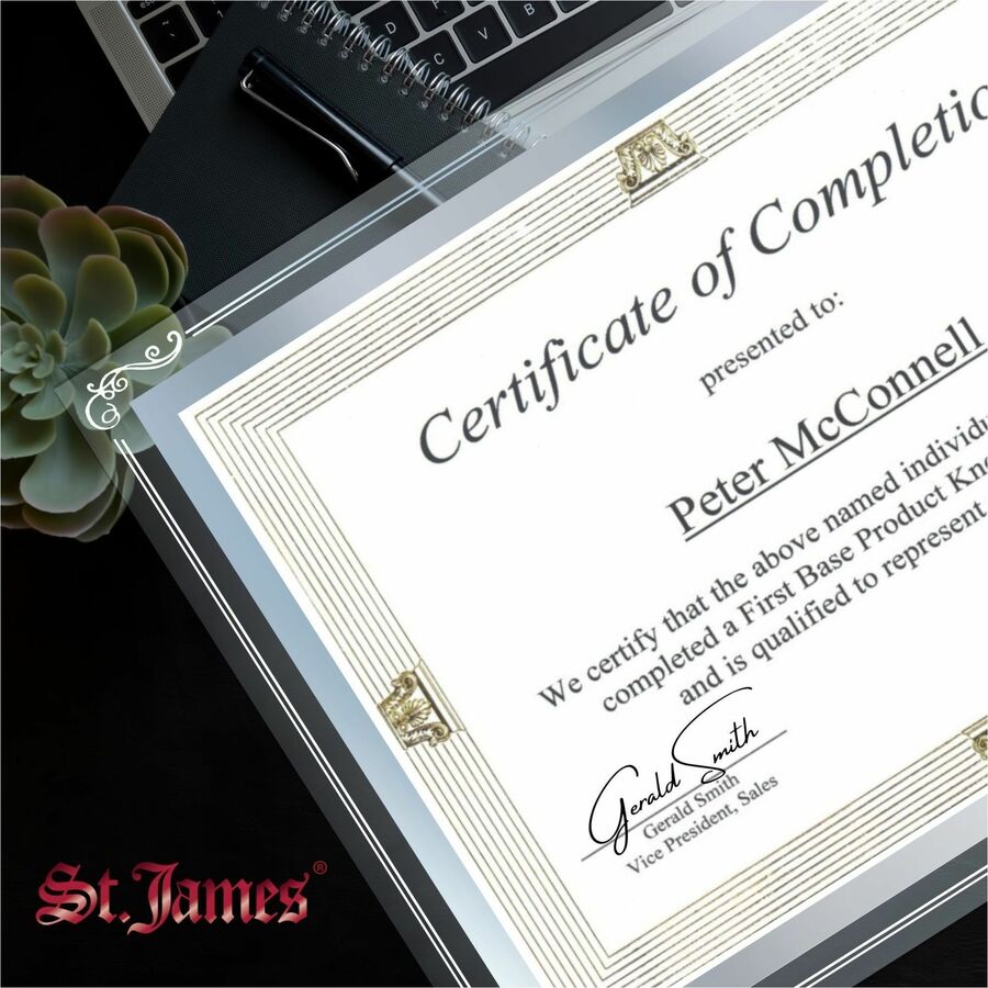 Cadres en verre St. James&reg; pour certificats, diplômes et documents 8,5" x 11" , bordure d&eacute;corative, estampage en feuille d'argent, paquet de 2