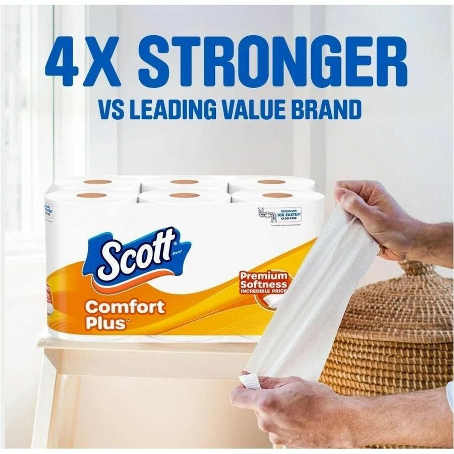 Scott ComfortPlus Toilet Paper - 1 Ply - 231 Sheets/Roll - White - Paper, Plush - 4 / Carton