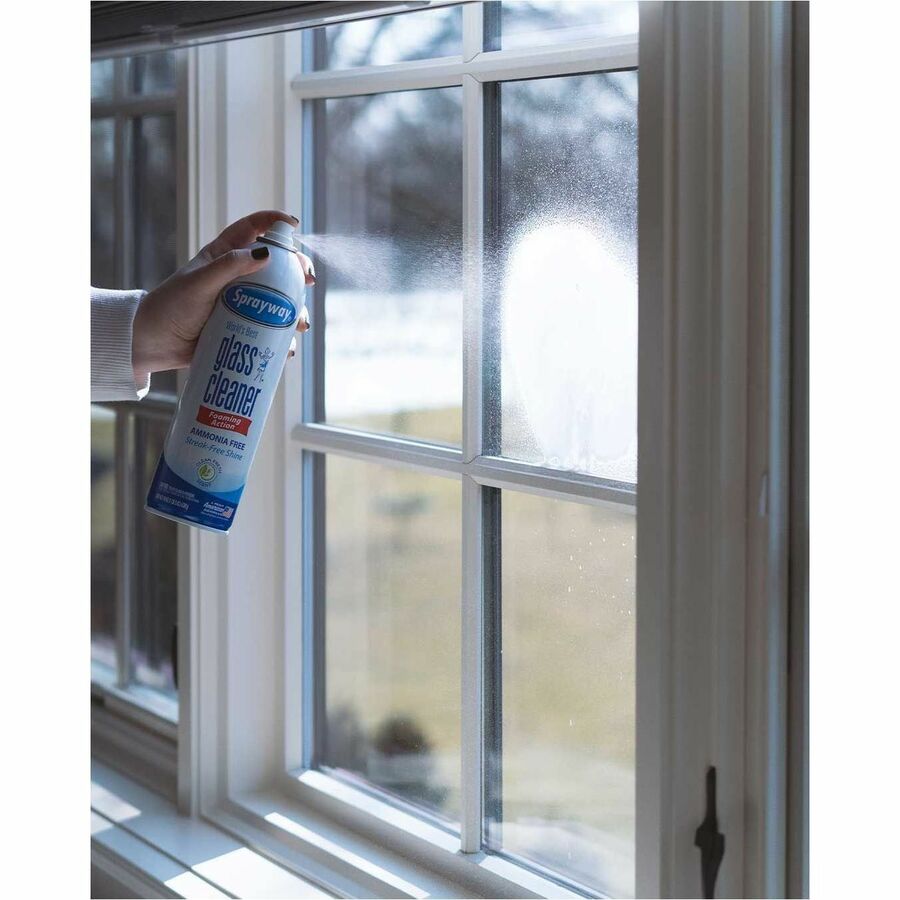 Sprayway Foaming Glass Cleaner - For Mirror, Window, Windshield, Glass - Aerosol, Foam - 19 fl oz (0.6 quart) - Fresh, Pleasant Scent - Recommended For: Soil Remover - No-rinse, Ammonia-free, Easy to Use, Fast Acting, Quick Drying - Blue - 12 / Carton