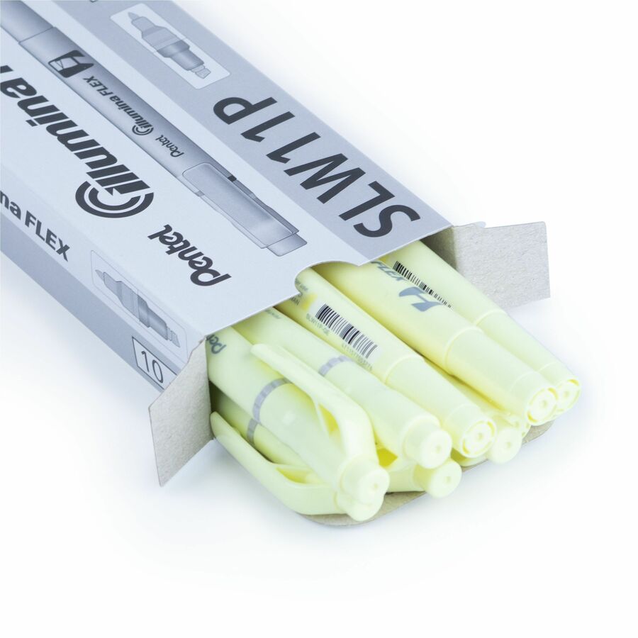 Pentel Illumina Flex Dual Tip Highlighters Pastel Yellow 10/box