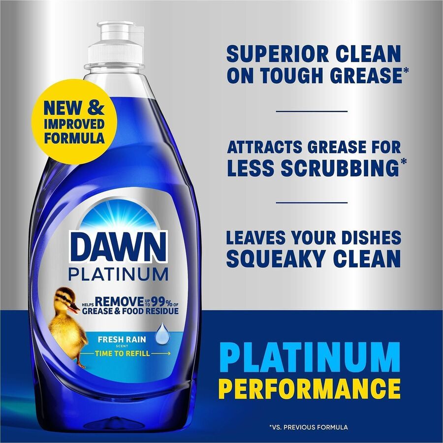 Dawn Platinum Dishwashing Soap - For Multipurpose - Liquid - 30 fl oz (0.9 quart) - Fresh Rain Scent - Recommended For: Grease Remover, Grime Remover, Food Remover, Residue Remover - Versatile - Blue - 8 / Carton