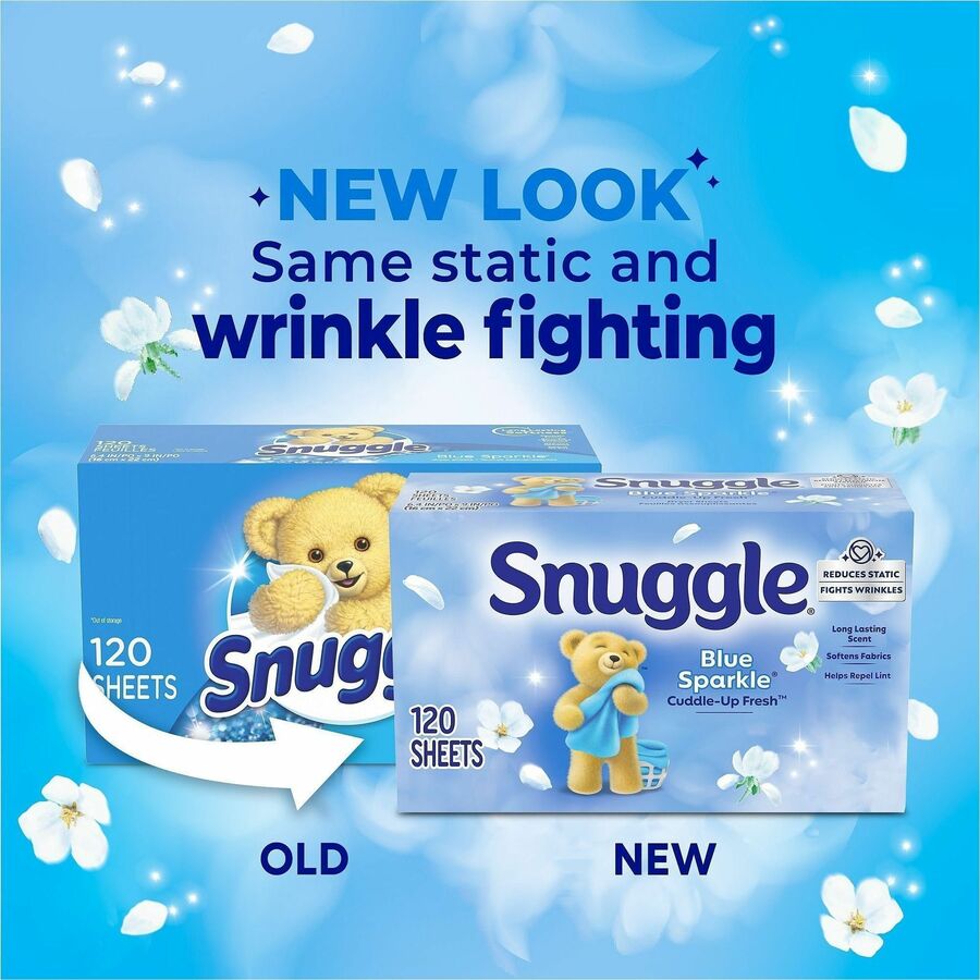 Dial Snuggle Dryer Sheets - For Laundry - Fresh, Blue Sparkle, Floral, Soft Musk Scent - Freshen, Long Lasting - White