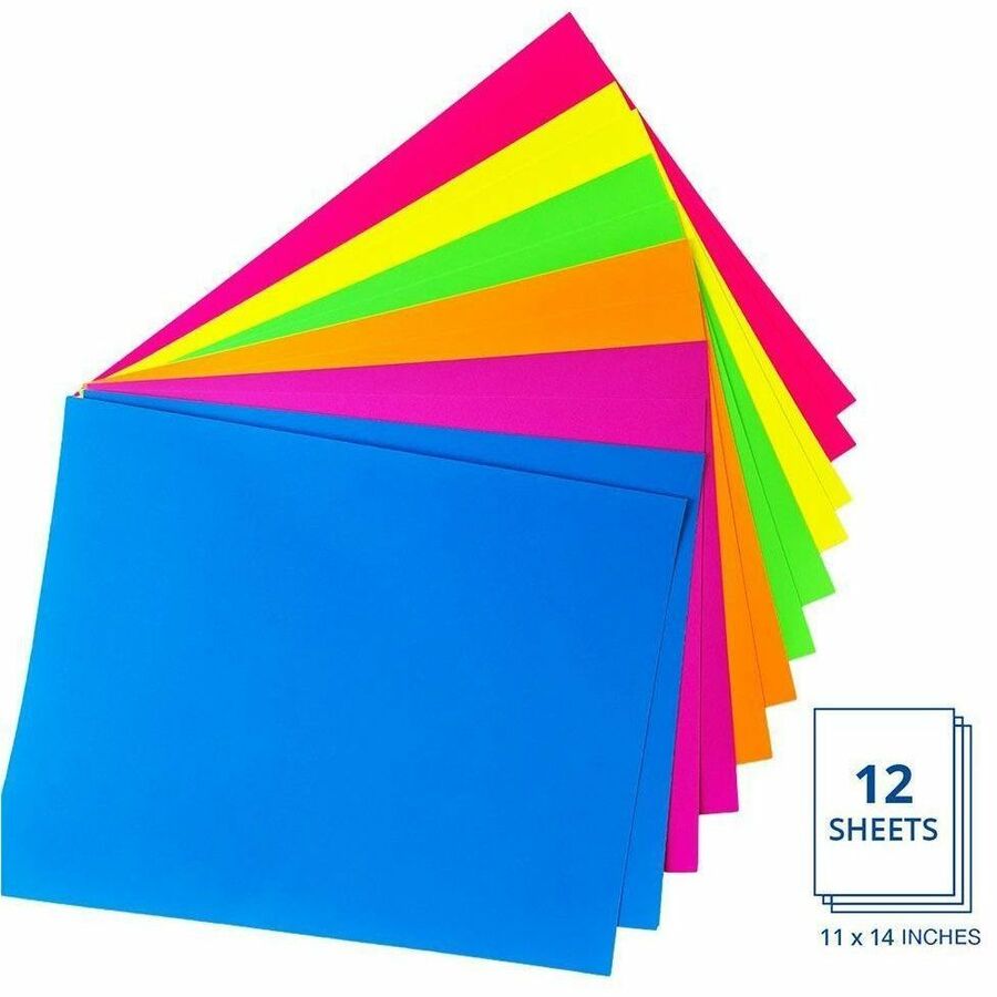 Royal Brites 2-Sided Project Paper Neon Assortment - Craft, Project, Cutting, Shaping, Poster, Classroom, Party, Decoration, Student, Display, DIY Project, ... - 11" x 14" - Matte Texture - Assorted Neon - Paper - 12 / Carton