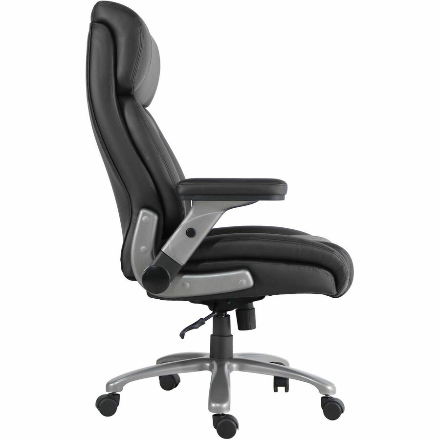 Lorell Big & Tall Flip Arm Chair - Mesh, Vinyl Back Material - Plastic Frame Material - Black - Armrest