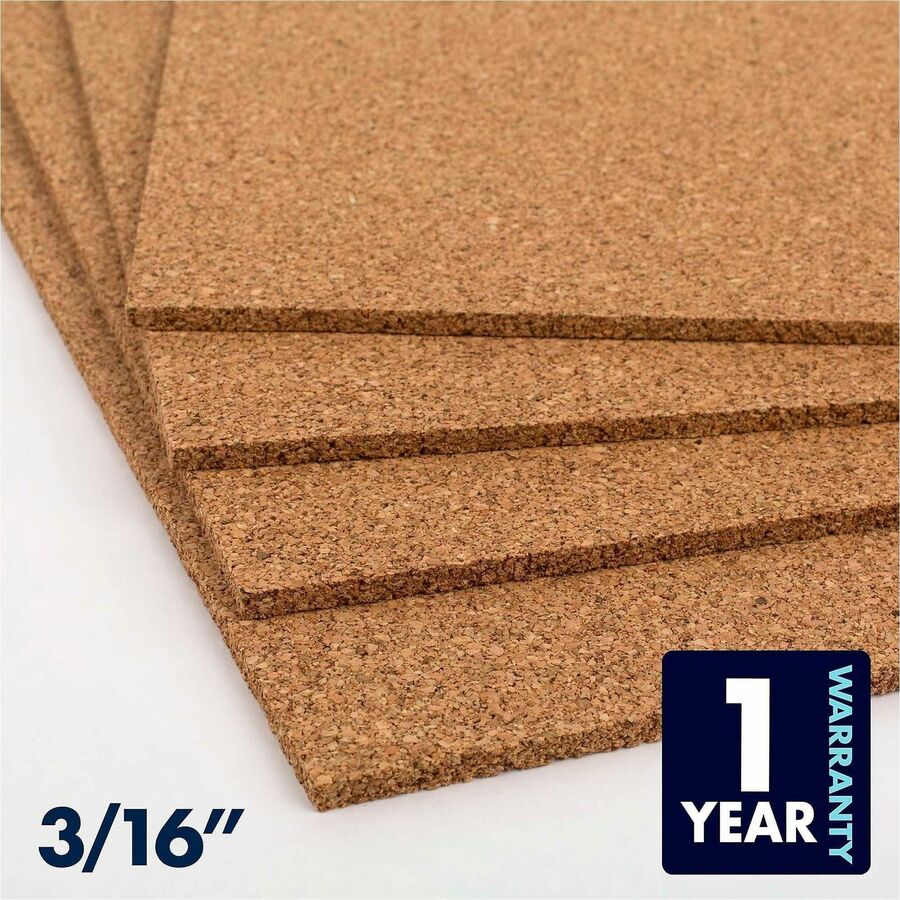 Quartet Frameless Modular Cork Tiles - 12" Board Height x 12" Board Width x 0.37" Board Depth - Brown Natural Cork Surface - Self-stick, Durable, Noise Absorbant, Self-healing, Frameless, Adhesive - 4 - 1 Pack