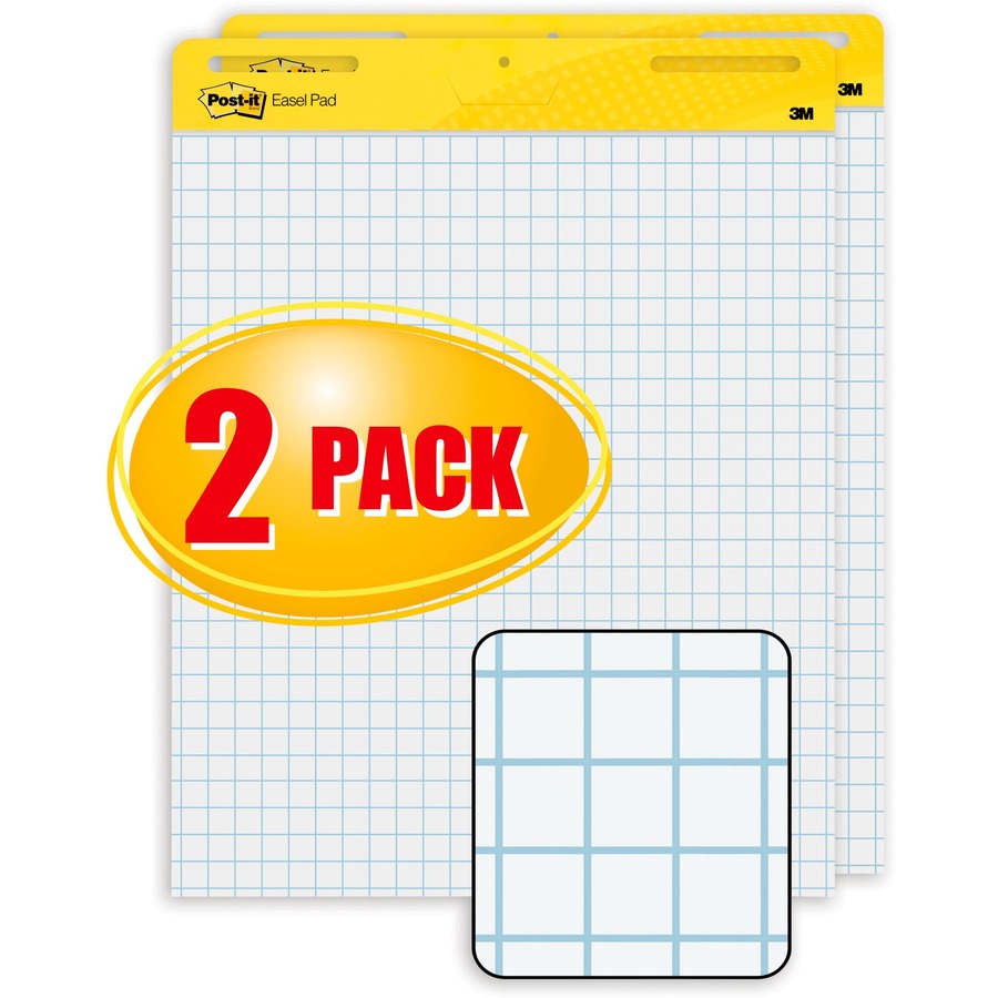 Post-it® Self-Stick Easel Pad Value Pack with Faint Grid - 30 Sheets - Stapled - Feint Blue Margin - 18.50 lb Basis Weight - 25" x 30" - White Paper - Self-adhesive, Repositionable, Resist Bleed-through, Removable, Sturdy Back, Cardboard Back - Easel Pads - MMM560