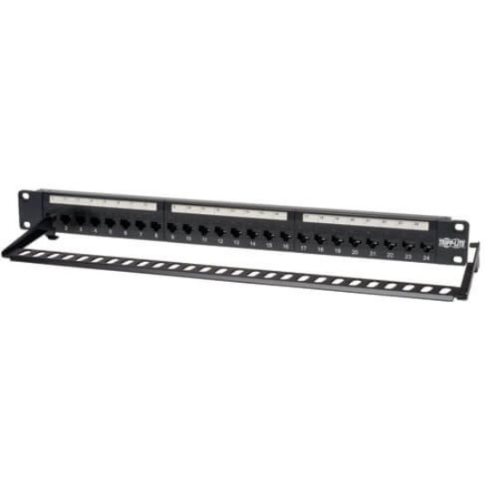 Tripp Lite by Eaton 24-Port Cat5e Cat5 Feedthrough Patch Panel Rackmount 1URM RJ45 Ethernet TAA