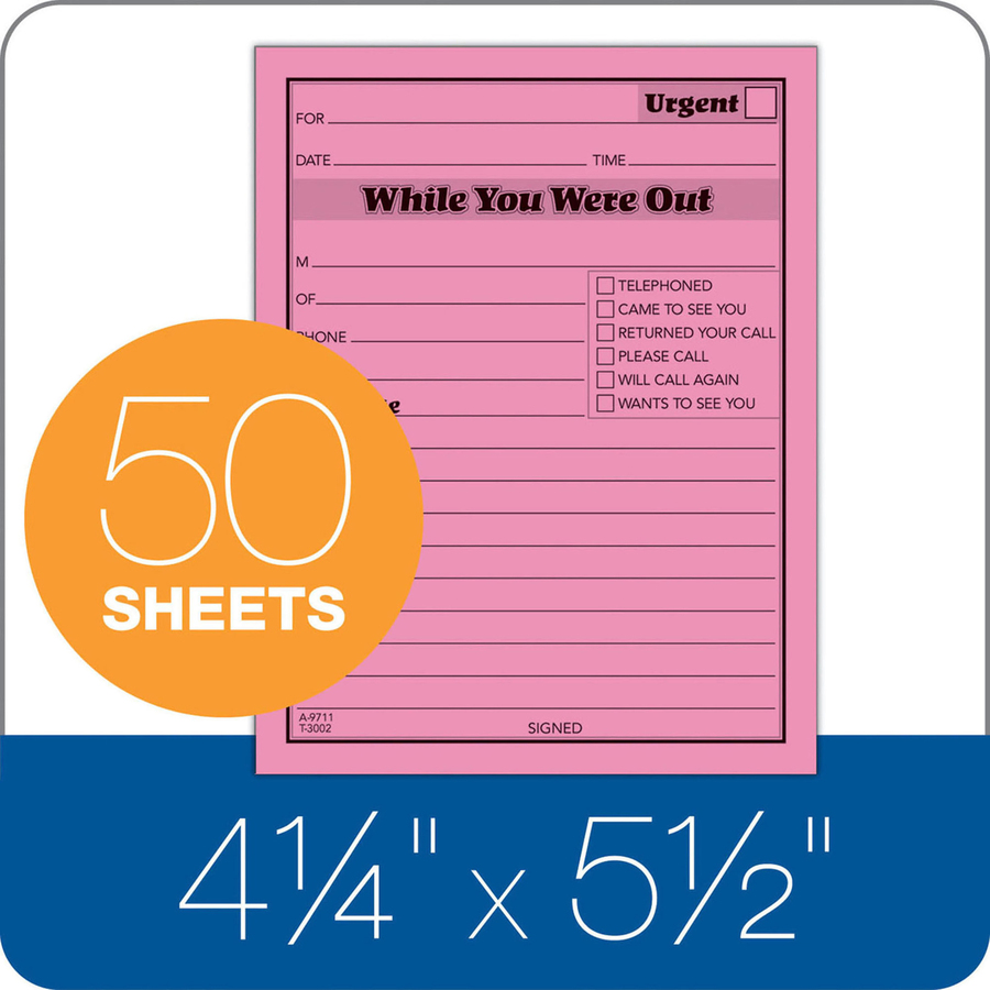Adams Neon While You Were Out Message Pads - 50 Sheet(s) - Gummed - 4" (10.2 cm) x 5" (12.7 cm) Sheet Size - Assorted - Assorted Sheet(s) - 6 / Pack = ABF9711NEON