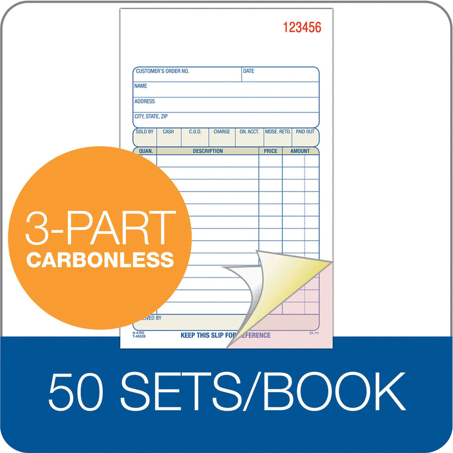 Adams Carbonless 3-part Sales Order Books - 50 Sheet(s) - 3 PartCarbonless Copy - 4.18" x 7.18" Sheet Size - White, Canary, Pink - Assorted Sheet(s) - 1 Each