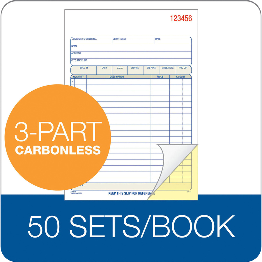 Adams Carbonless 3-part Sales Order Books - 50 Sheet(s) - 3 PartCarbonless Copy - 5.56" x 8.43" Sheet Size - White, Canary, Pink - Assorted Sheet(s) - 1 Each